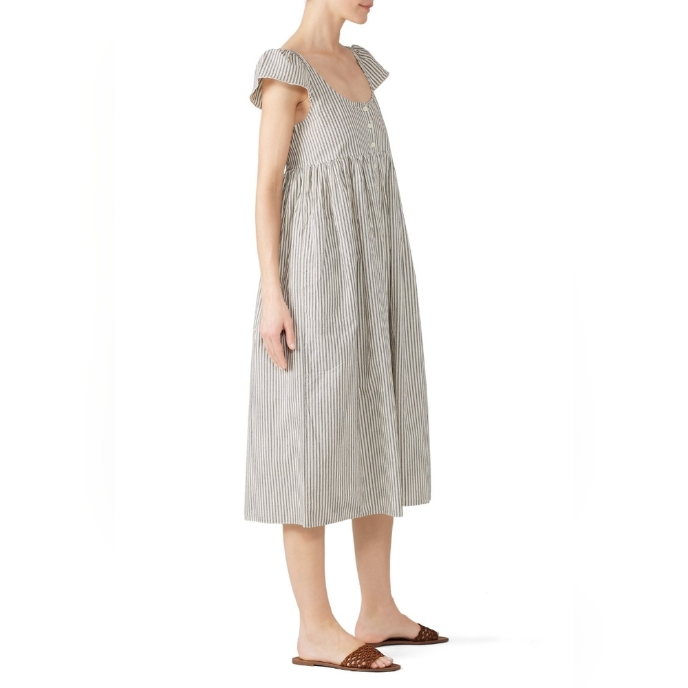 The Great. Grey Striped 100% Cotton Scoop Neck Button-Up Flutter Cami Dress M - Picture 4 of 11